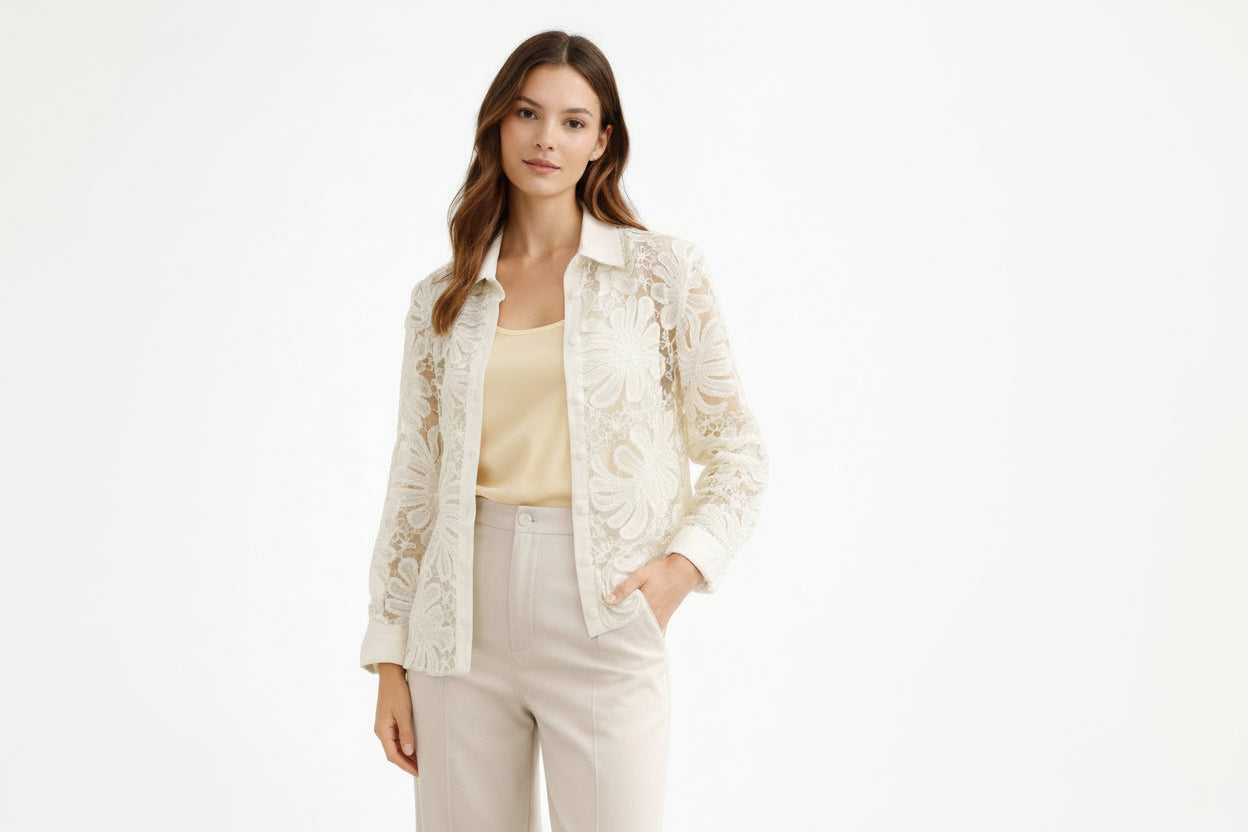 T-shirt with a shirt featuring floral embroidery