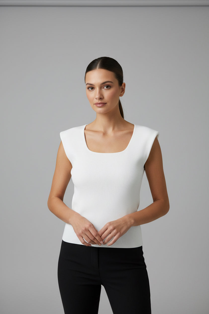 Tank top with wide straps.