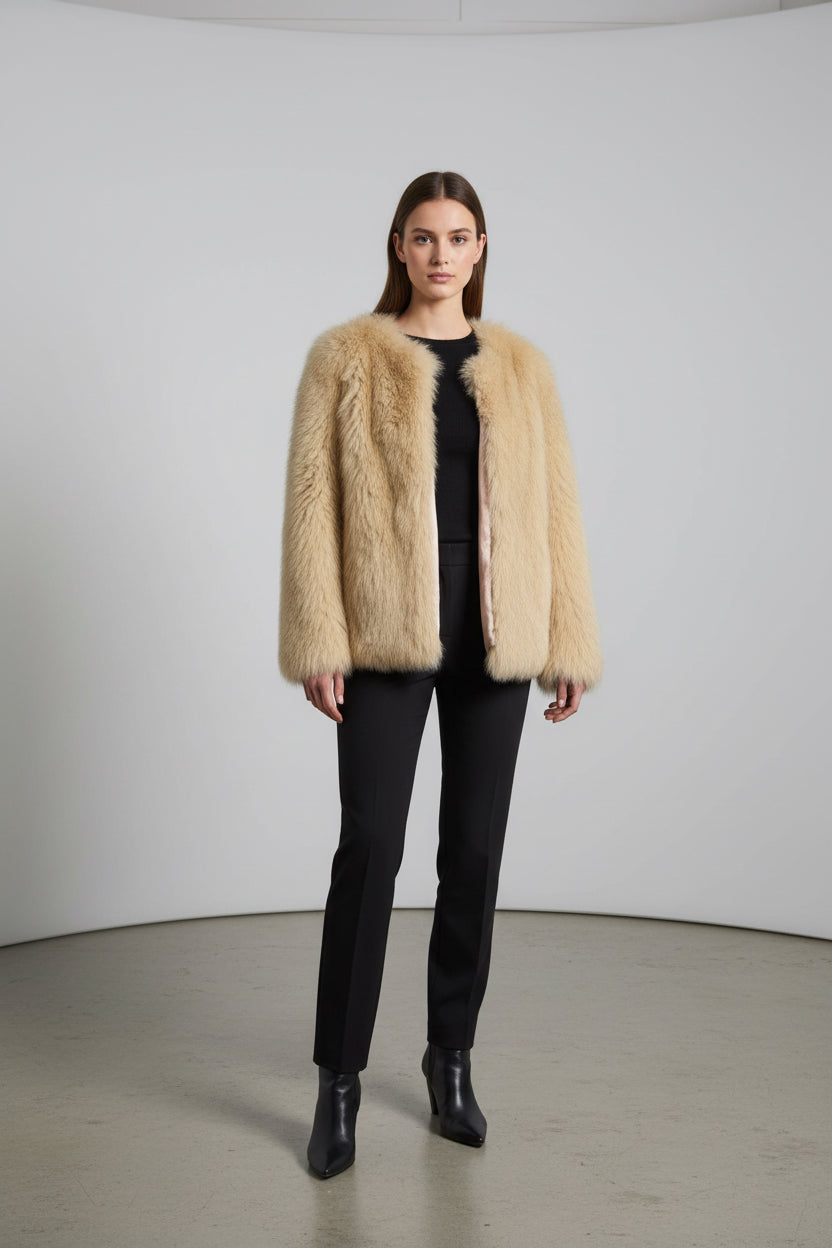 Light Beige Faux Fur Jacket