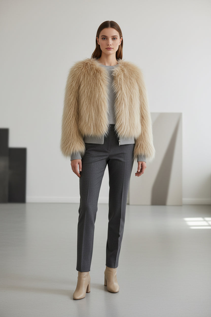 Beige Faux Fur Jacket