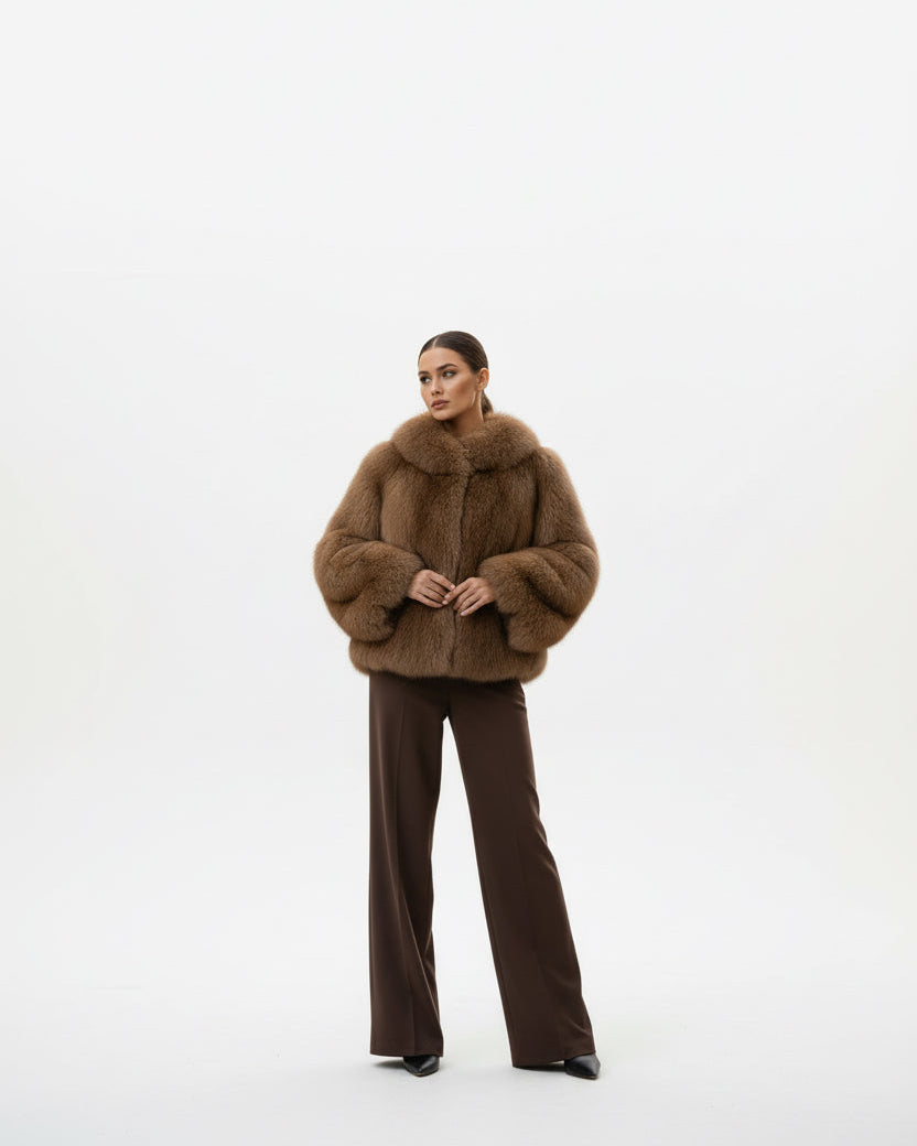 Brown Faux Fur Hooded Jacket