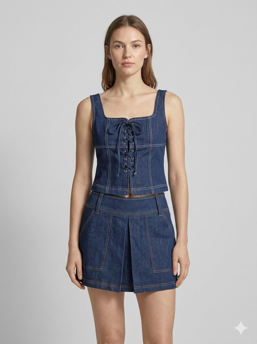 Indigo Lace Denim Set