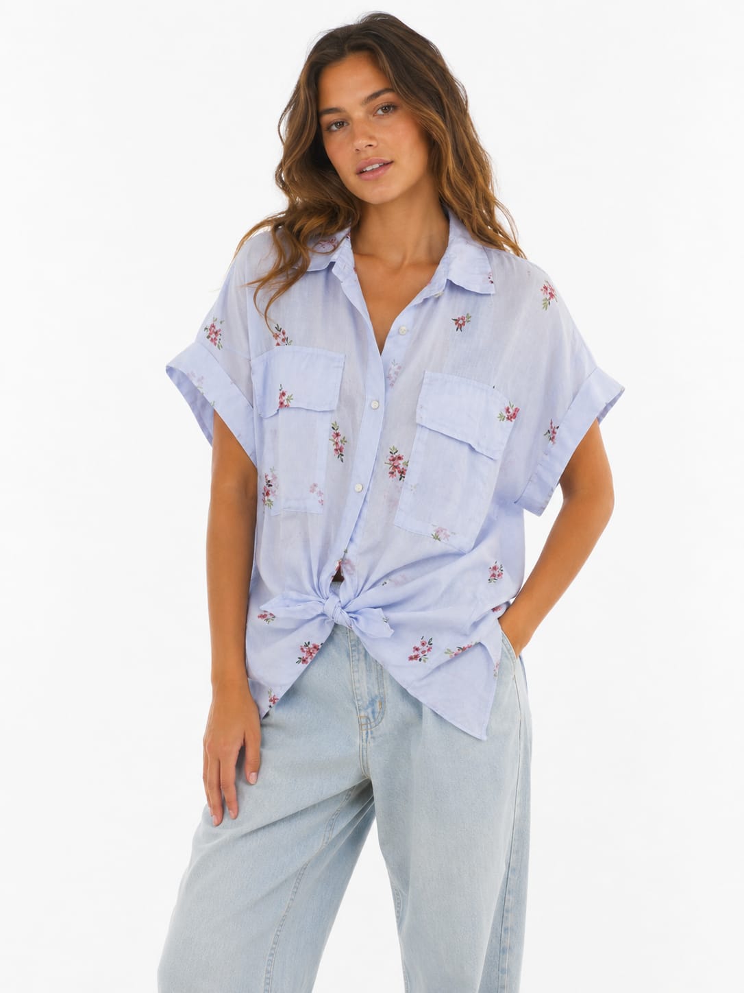 Blue Floral Tie Shirt