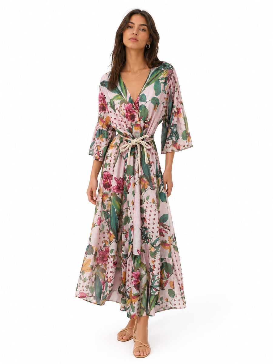 Pink Botanical Wrap Dress