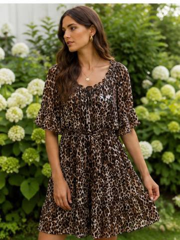 Leopard Print Ruffle Mini Dress